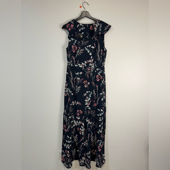 Banana Republic Dress Preppy Navy Floral Faux Wrap High low Lined side‎ zip 8 - Picture 4 of 9